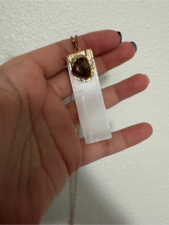 EARTHBOUND Jewelry - EARTHBOUND Gold-Tone Selenite Pendant with Brown Stone Accent